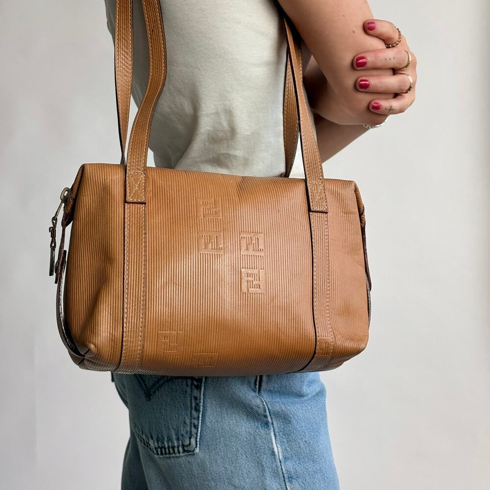 Vintage 90s Fendi Zucca Bauletto Mini Shoulder Bag - Brown Coated Canvas